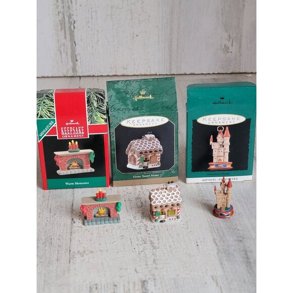 Hallmark Gingerbread house castle fire place miniature variety ornament Xmas set - Picture 1 of 5
